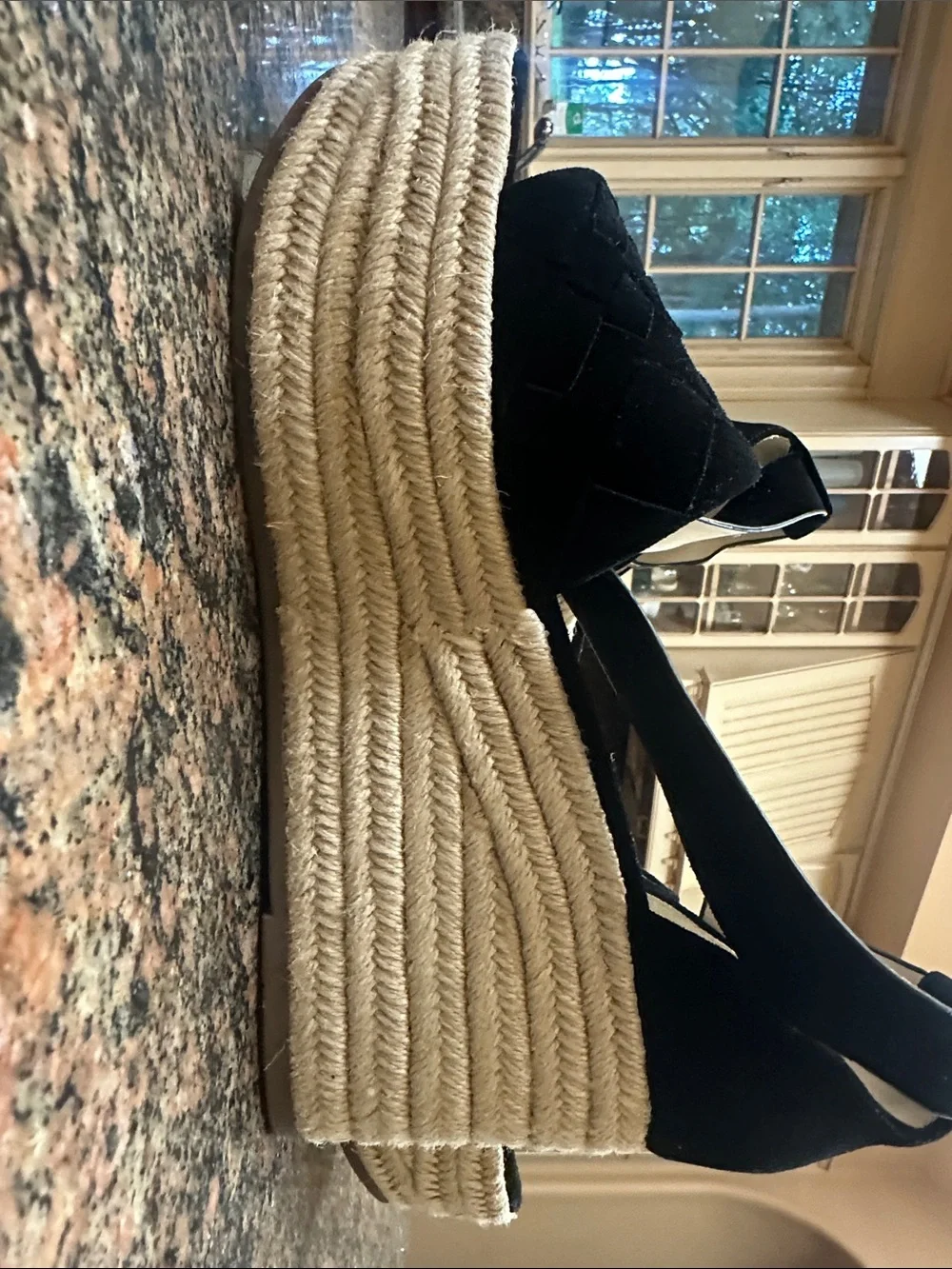 Marc Fisher Black Suede Woven Espadrille Wedge Sandals with Ankle Strap size 10
